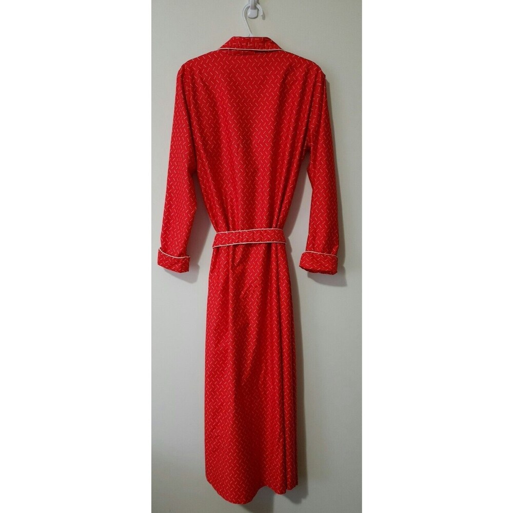 Vintage JCPenney Misses Long Robe Red White Cotton Satin Belted Women's L EUC - Picture 2 of 8